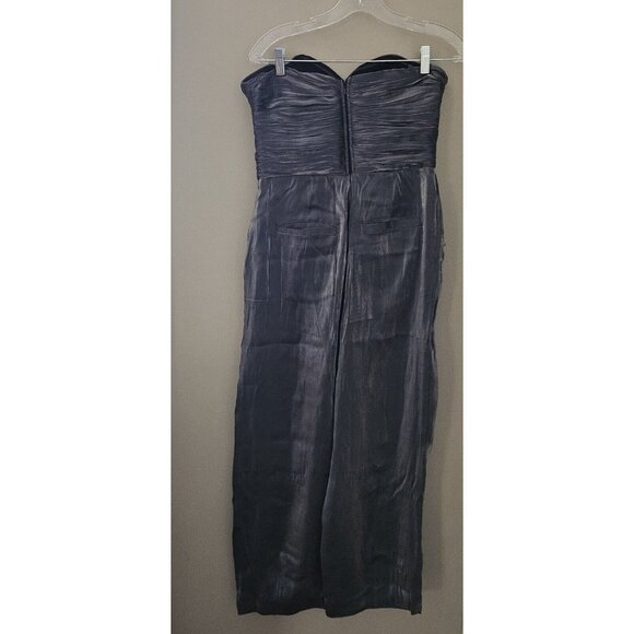 by Anthropologie 8 Pewter Ruched Strapless Shine Jumpsuit Holiday - Picture 7 of 7